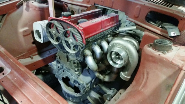 Old Skool Lancer Evo 0. Custom fit of a Tommi MAK Engine, custom Belhousing, Inlet and Exhaust Manifold